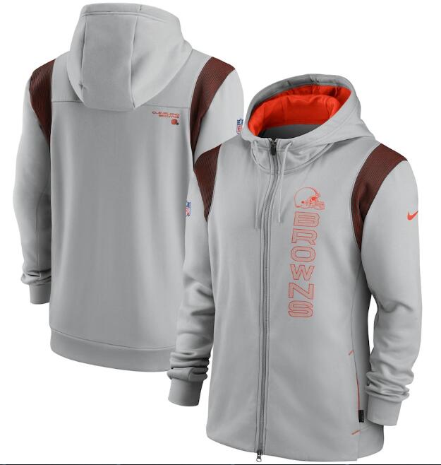 Men's Cleveland Browns 2021 Gray Sideline Team Performance Full-Zip Hoodie